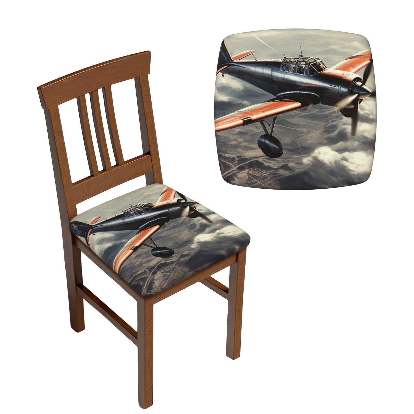 FodPand 4PCS Dining Chair Covers for Dining Room Retro Airplane Chair Seat Cover Stretch Parsons Chair Slipcover Removable Washable Seat Cushion Slipcovers Cover for Kitchen Office