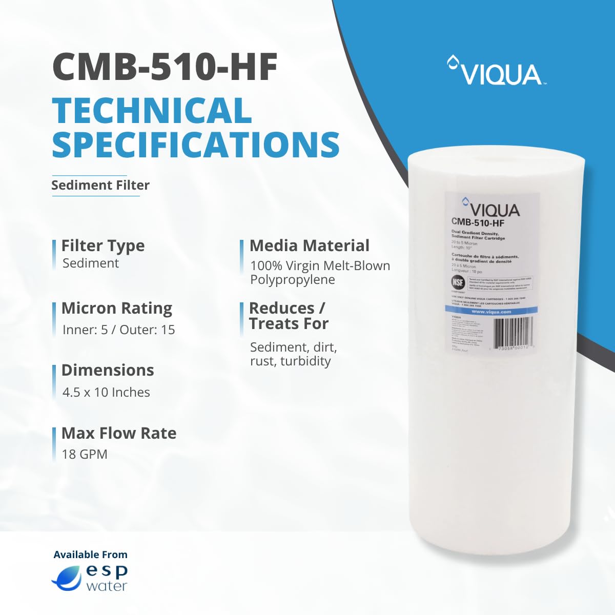 CMB-510-HF Polypropylene Whole House Filter Fits The IHS12-D4 UV System by Viqua