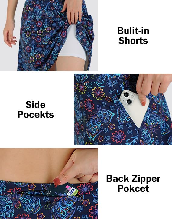 Turnhier Women's 20" Knee Length Skorts Skirts Casual Athletic Tennis Golf Skirt with Pockets4
