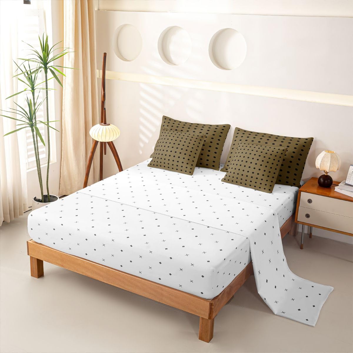 Homewish Schwarz Hellbraun Tupfen Bettwäsche 7teilig 200x200