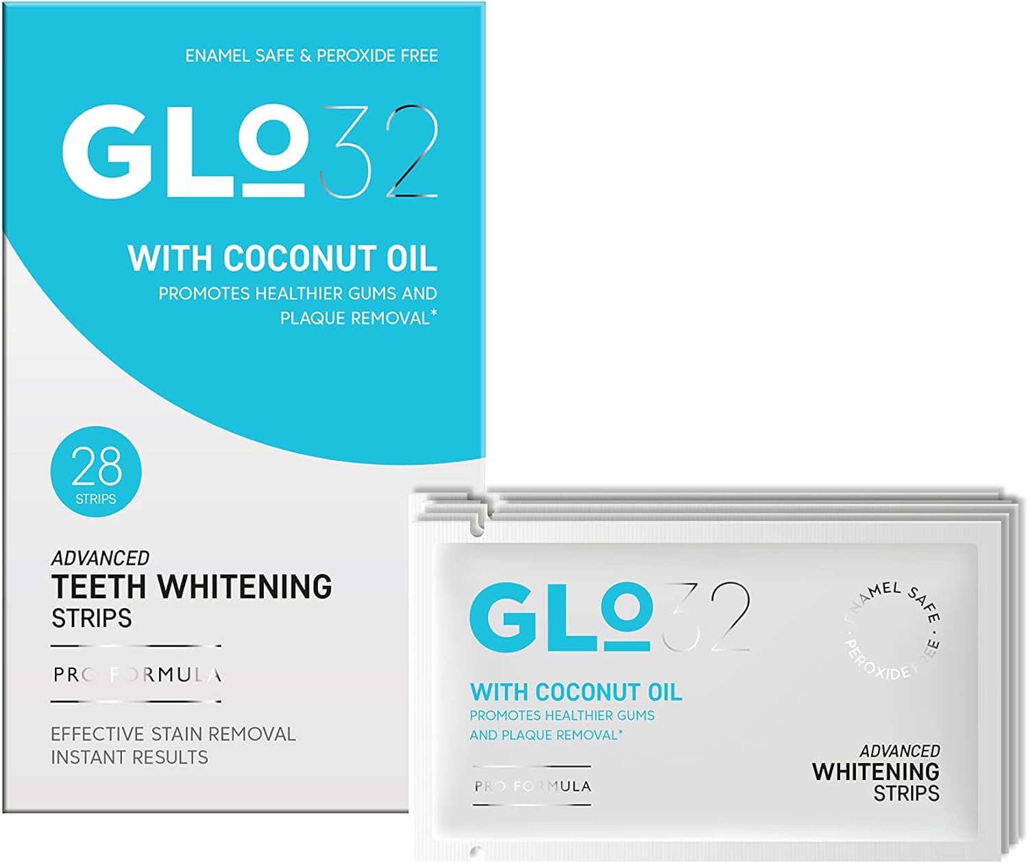GLO32 Advanced Teeth Whitening Strips Gentle Teeth Stain Remover