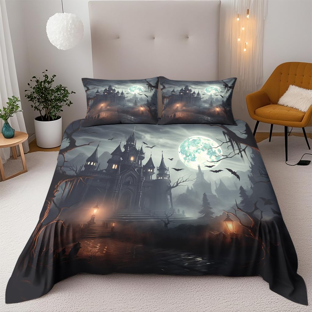 Housse de couette 220x240 château gothique en microfibre avec 2 taies