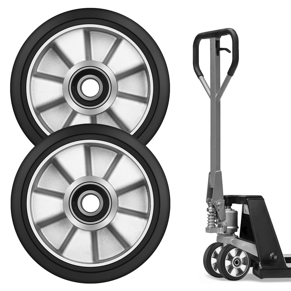 2 pezzi ruote in gomma per transpallet 200 x 50 mm, ruote di ricambio con cuscinetti a sfera | Asse 20 mm | Diametro 200 mm | Larghezza 50 mm | Carico massimo: 1500 KG