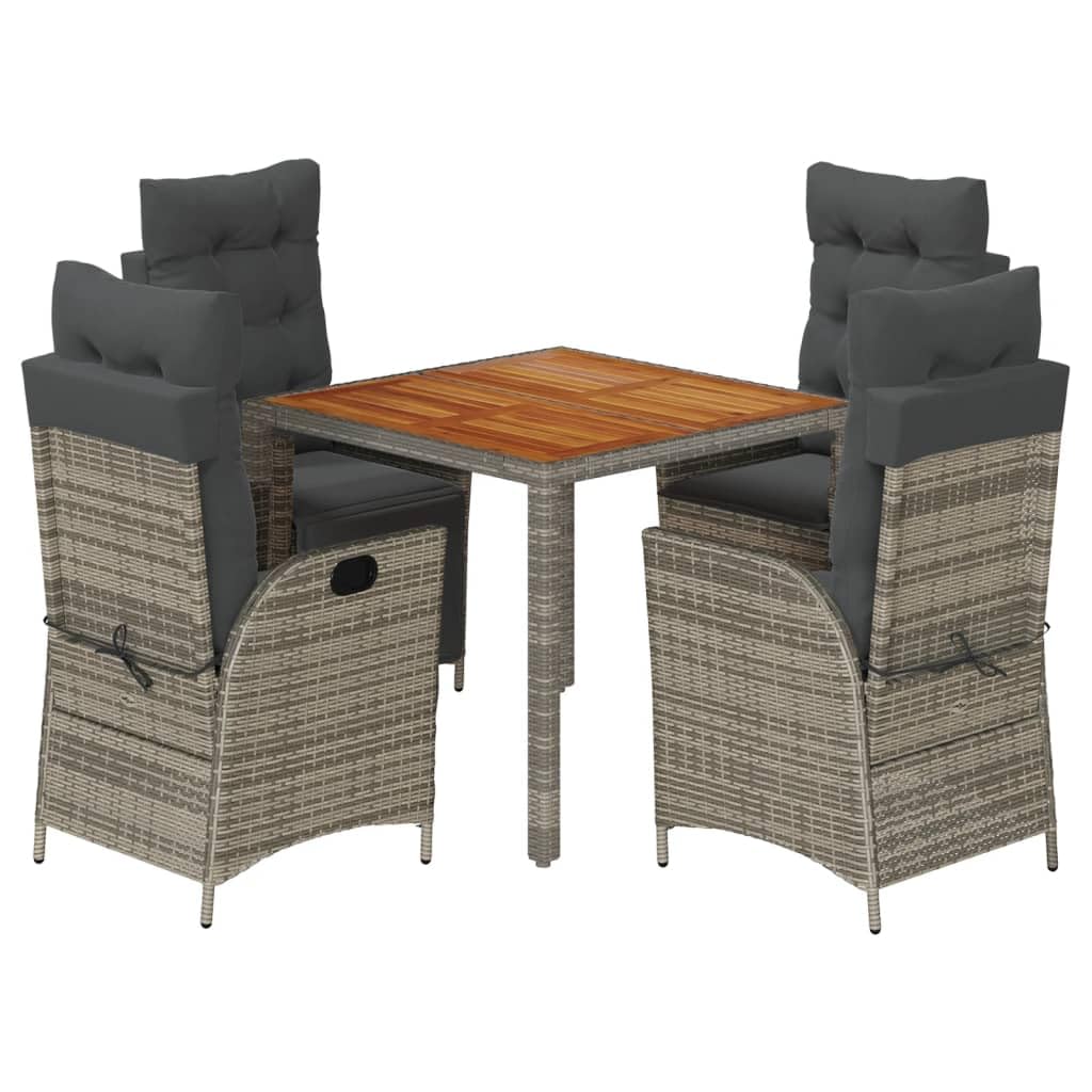 KCCKOM Garden Furniture Set 5 Piece Patio Dining Set with Cushions Gray Poly Rattan