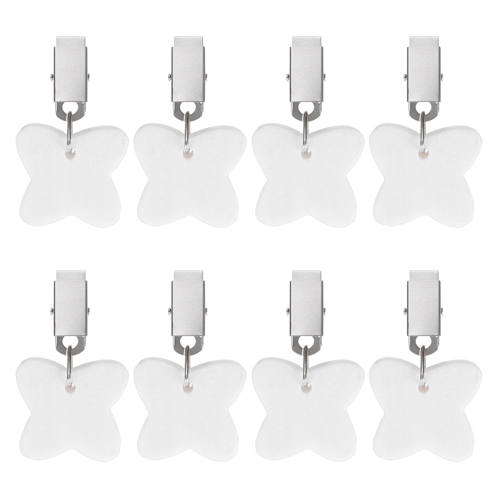 M METERXITY 8-Pack Tablecloth Weights, 2.68 Inch Marble Table Cover Weights with Metal Clips for Decoration/Outdoor Picnic/Family Dinner Party, Table Cloth Hangers [White, Butterfly]