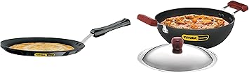 Hawkins Futura INK35S Aluminium Nonstick Induction Flat Bottom Kadhai with Stainless Steel Lid (3.5 L) & Aluminium Nonstick Flat Plastic Handle 4.88 mm Tava (26 cm)