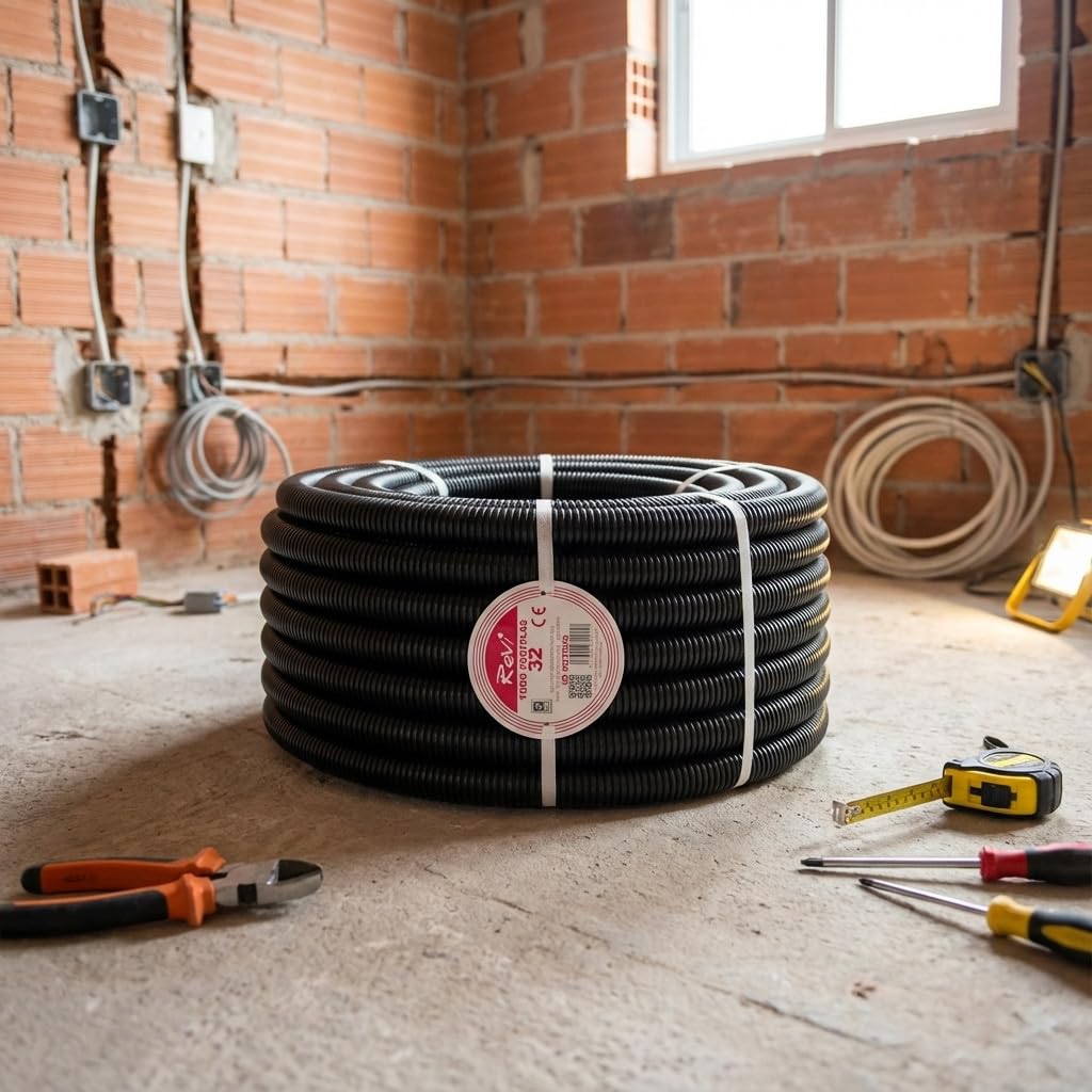 Suinga Tubo Corrugato 32mm 50 Metri | Tubo corrugato con Certificato Aenor Utilizzato per la conduzione di Cavi elettrici | Tubo Corrugato Esterno 32 mm | Condotto per Cavi elettrici