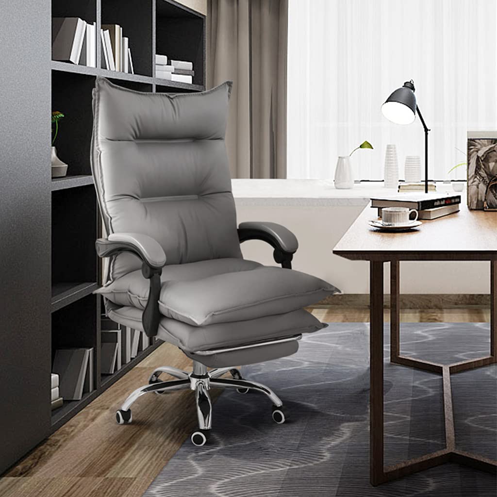 HTTGDGDH Ergonomic Pu Leather Office Chair With Adjustable Height High Back Footrest And Swivel Function Heavy Duty Executive Computer Desk Chair For Home Office,