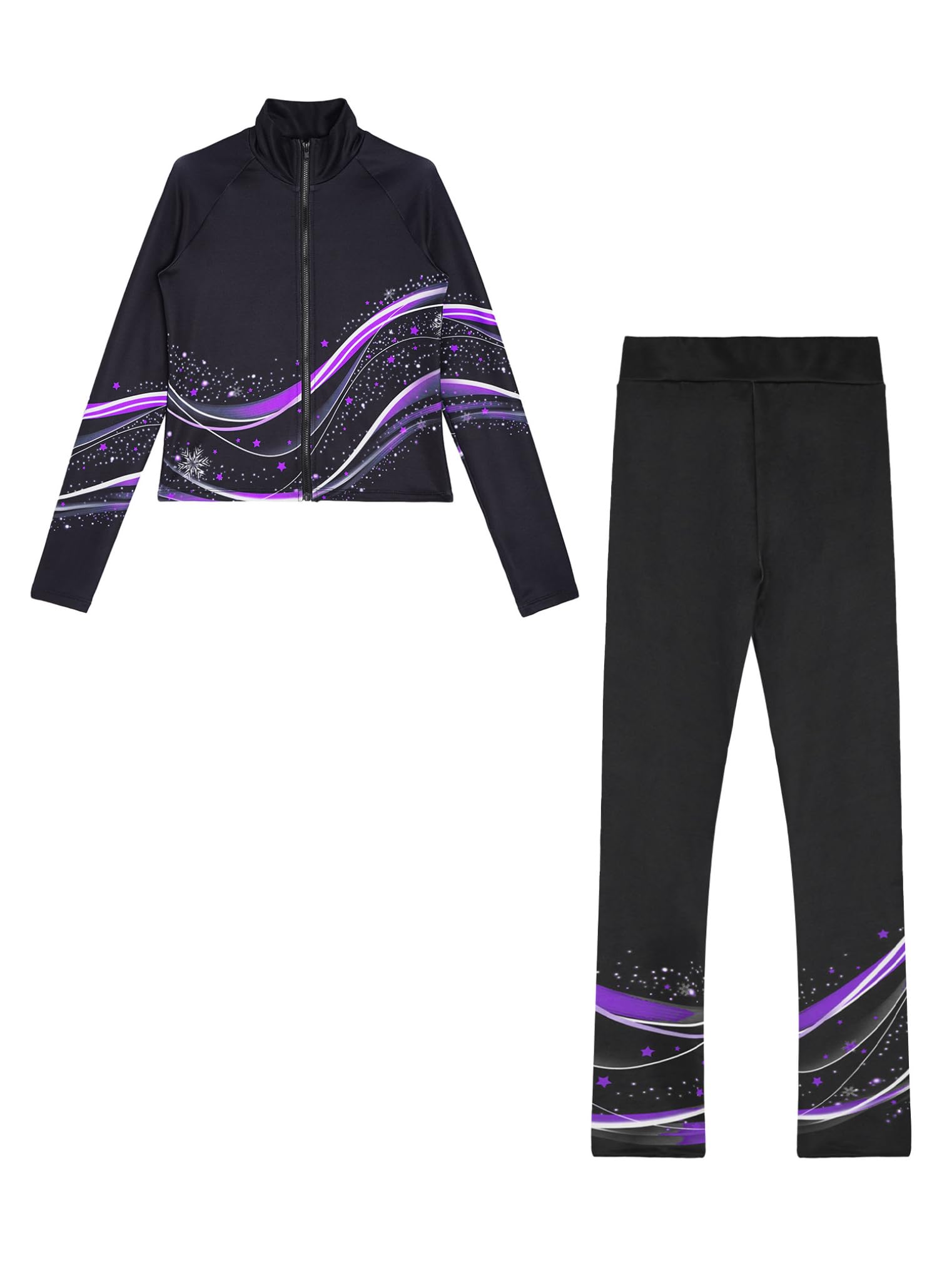 Choomomo 2PCS Enfant Fille Tenue de Patinage Artistique Ensembles Haut Veste et Pantalon Collant Legging Justaucorps Gymnastique Tenue Patinage sur Glace 5-16 Ans