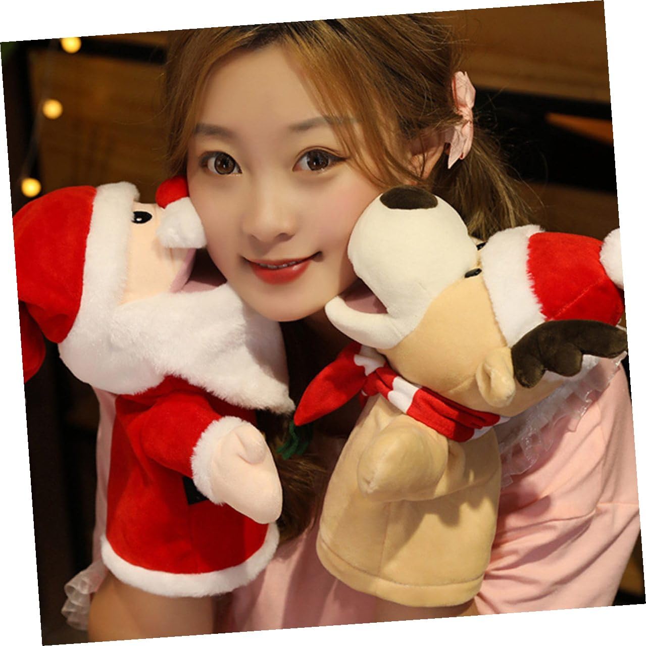 Juguetes de Peluche Marioneta de Mano de Ciervo Delicada Juguete de Dedo Navideño Interactivos Fiesta de Navidad