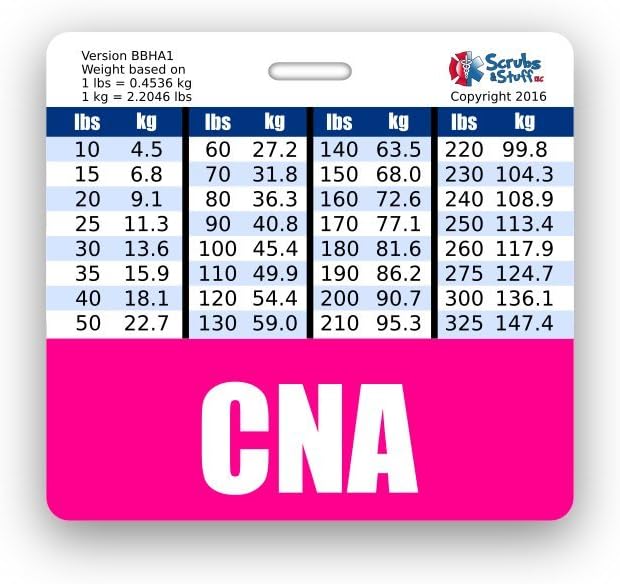 CNA Badge Buddy Horizontal w/Height & Weight Conversion Charts (Pink)