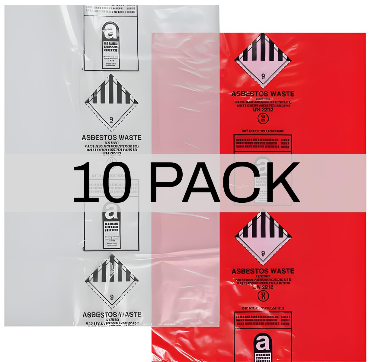 Bolsas de residuos de asbesto grandes y resistentes, 36 x 48 pulgadas, color rojo y transparente, marcado UN2212/UN2590, capacidad de 30 kg, sacos de eliminación y eliminación de amianto (paquetes
