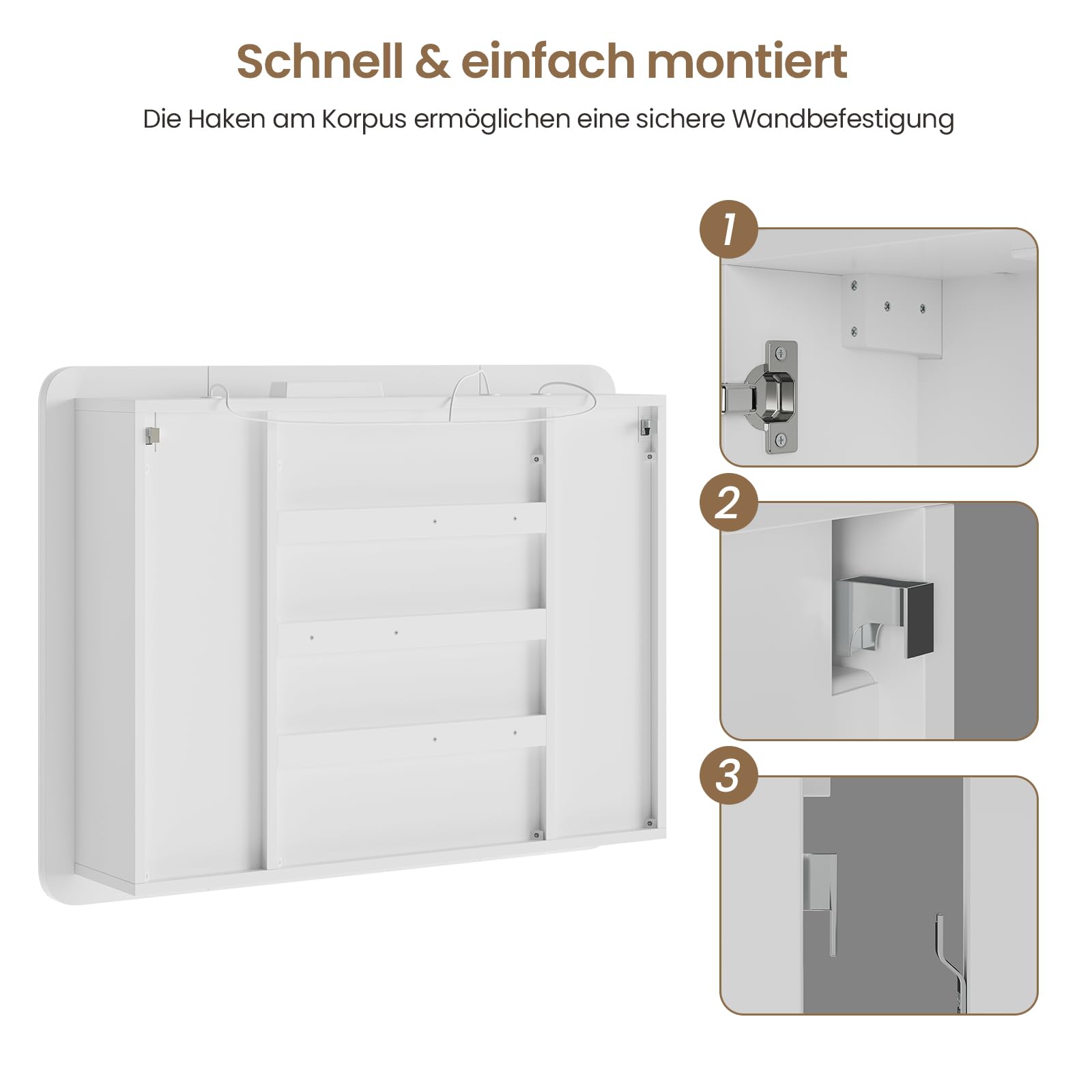3-türiger Spiegelschrank Bad mit 360° Rundumsicht – 80 cm breit, +5 cm Überstand, LED Touch-Sensor, 3 Lichtfarben, dimmbar & integrierte Ladestation (2 USB + 2 Steckdosen)