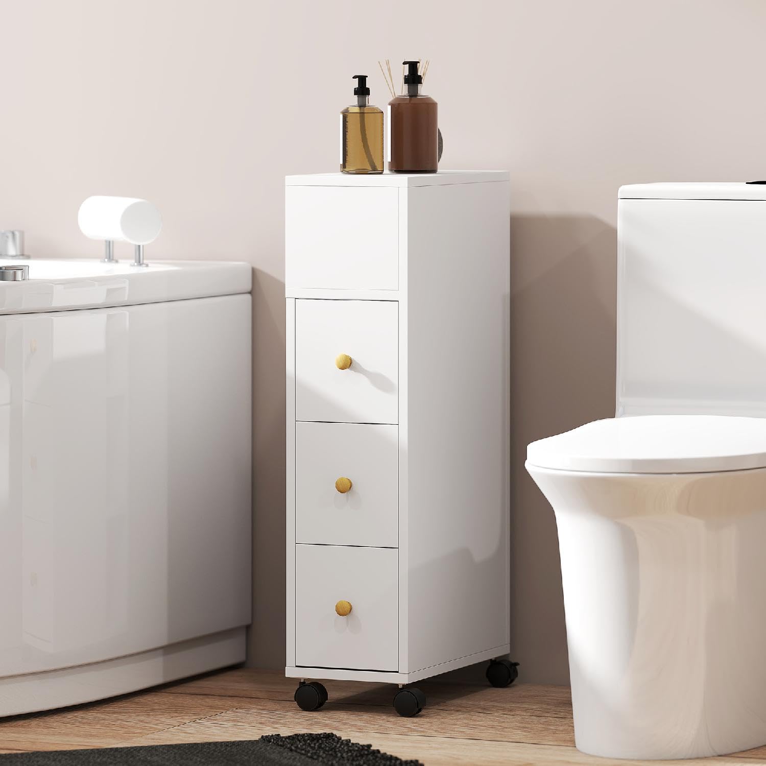 Mobile Bango Salvaspazio Mobiletto 3 Cassetti e Ripiani Moderno Dimensioni 20x40x80 cm Bianco