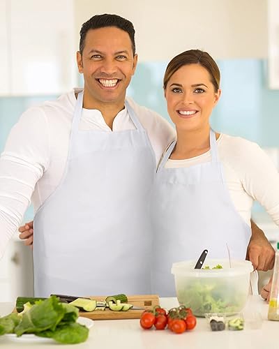 Miniatura 5 de Paquete de 36 delantales con babero a granel para hombre y mujer, delantal unisex para adultos, delantales lavables a máquina, delantales con babero