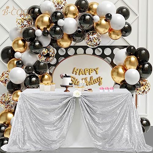 Image of B-COOL Glitter Tablecloth Silver Sequin Tablecloth Christmas 90x132 Inch Rectangle Sequin Overlay Sparkly Table Cloth Sequin Fabric for Wedding Table Decoration