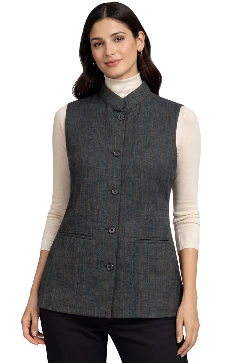 Women's Formal Waistcoat | Button Closure Office Wear Vest/Sadri | Sleeveless Tailored Fit Waistcoat | Business Casual Layering Jacket for Women | Professional Workwear-image-13