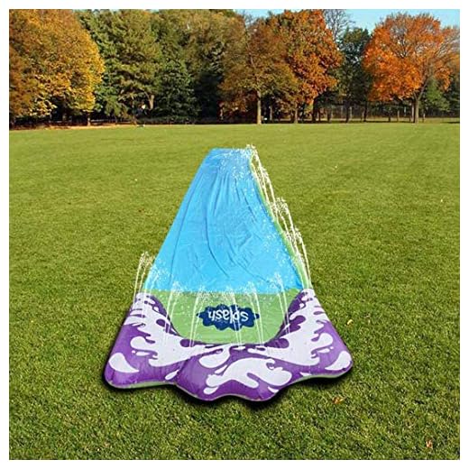 15.5 FT Lawn Water Slides Slip , Rainbow Slip Slide Play Center with Splash Sprinkler and Inflatable Crash Pad for Kids Children Summer Backyard Swimming Pool Games Outdoor Water Toys (Blue)