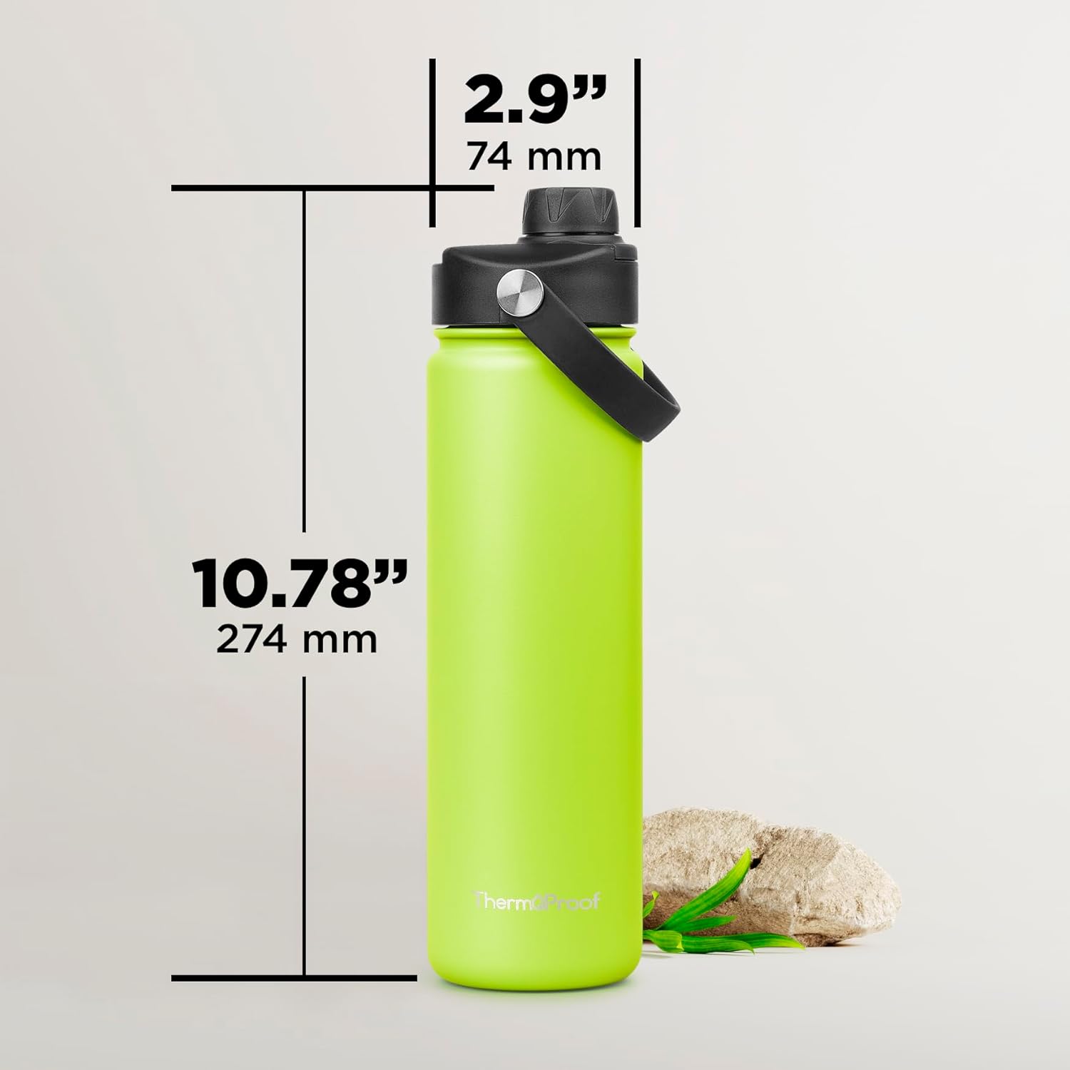 ThermoProof Double-Walled Vacuum Insulated Stainless Steel Water Bottle - Wide Mouth with Chug & Spout Lids, Dishwasher Safe, Reusable, Leakproof, Hot & Cold for Men, Women & Kids - 22oz, Fresh Mint