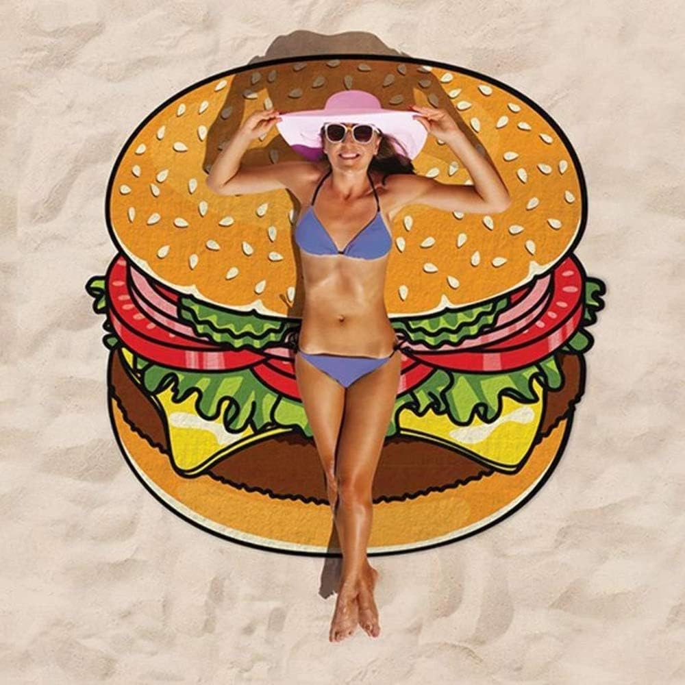 BigMouth Inc Giant Burger Beach Blanket, Over sized Beach Towel, Ultra-Soft Microfiber Towel, 5 Feet Wide, Washing Machine Friendly