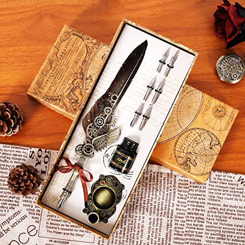 image for Aifeiter Feather Pen Set,Calligraphy Fountain Dip Feather Pen and Ink 