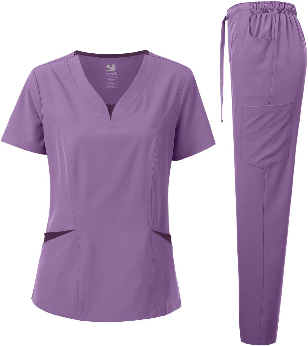 Dagacci Scrubs for Women Set  4-Way Stretch Top and Pants Womens Scrub Sets, Contrast V-Neck and Pocket