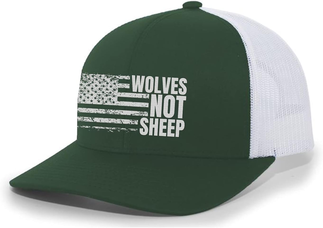 Men's Wolves Not Sheep Patriotic Embroidered American Flag Mesh Back Trucker Hat Baseball Cap