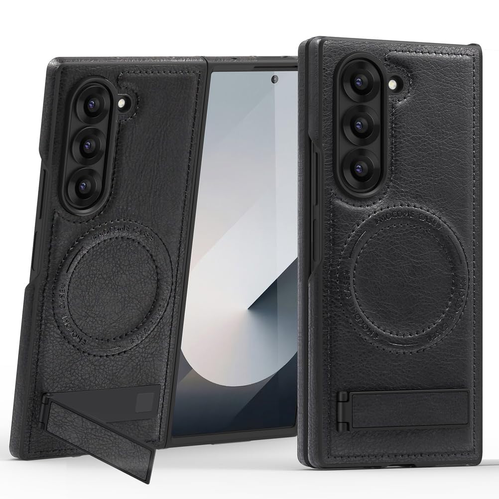 Funda magnética para Samsung Galaxy Z Fold 7, Funda de Cuero de Negocios Retro Delgada con Soporte Plegable para teléfono de Carga inalámbrica, Negra