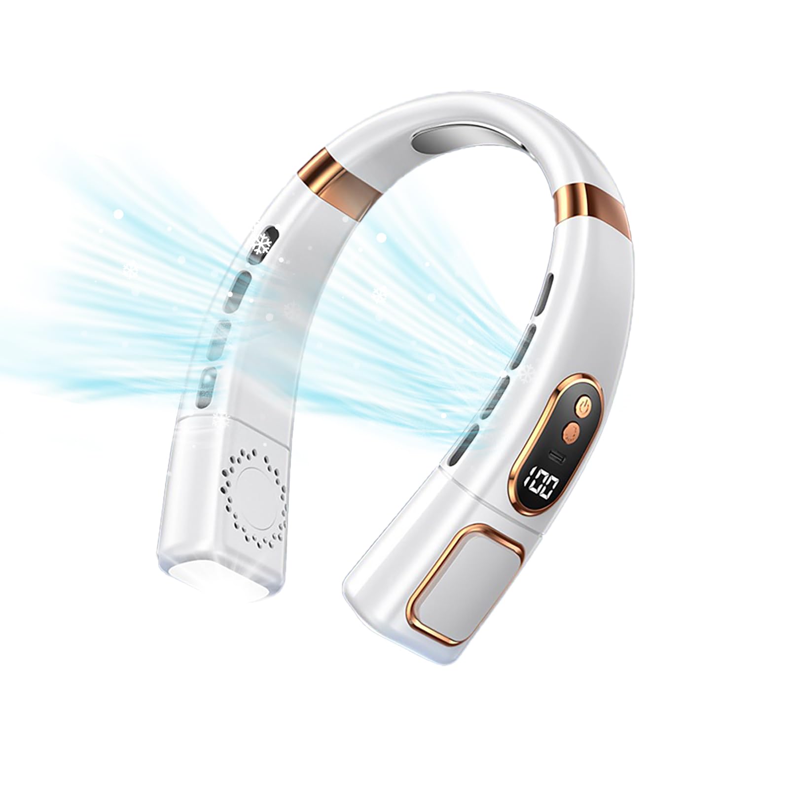 RIMIRICO Neck Fan with Cooling Plate Bladeless Portable Quiet Neck Air Conditioner 8000mah Rechargeable Hands Free Wearable Fan for Women Men Travel Camping Outdoor (White)