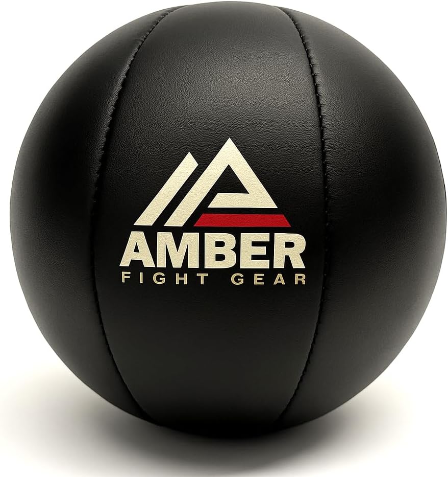 Amber Fight Gear Leather Medicine Ball for Strength & Conditioning, Plyometric & Core Training, Cardio Workouts for Muscle Building, Squats, Lunges, Partner Training, 15lb