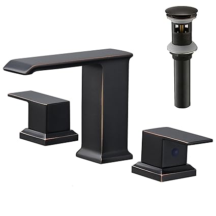 Bathfinesse Waterfall Bathroom Vanity Sink Faucet 2 Handle 3 Hole Luxury Widespread Deck Mount,Brass Oil Rubbed Bronze Metal Pop Up Drain Supply Hose Lead-Free