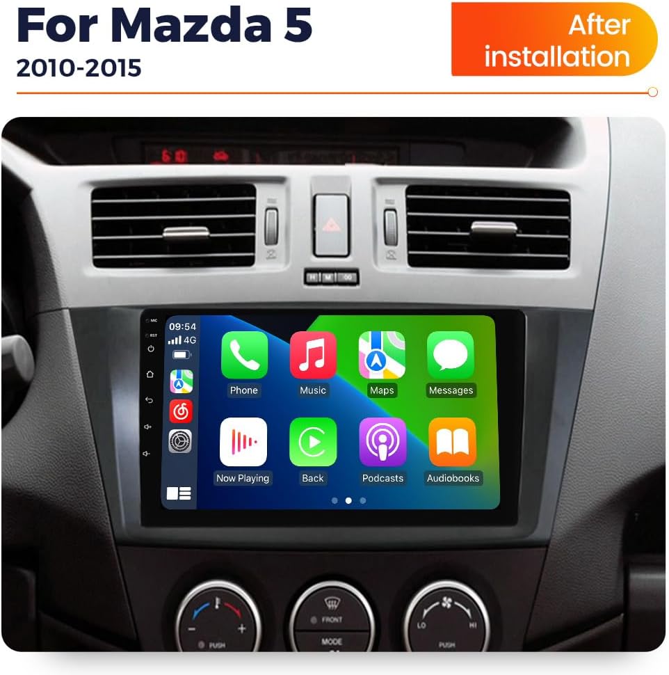 Comparison image showing a car dashboard before and after installation of the MekedeTech Android Car Radio Stereo.