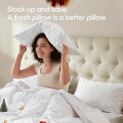 Miniatura 6 de Juego de 4 almohadas de tamaño estándar, suaves y agradables al tacto, almohada alternativa de plumón para dormir de espalda, estómago o de lado, 20