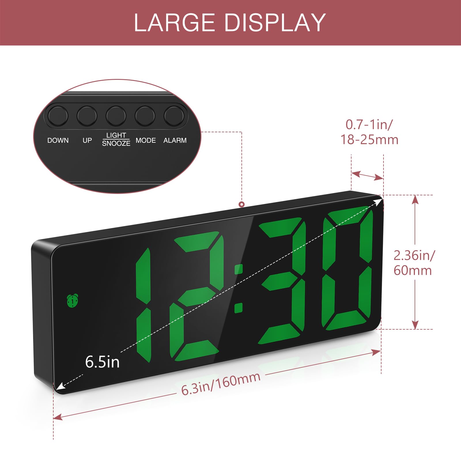 LOFICOPER Sveglia Digitale, Sveglia LED Orologio Digitale, con Attivazione Vocale e Tocco, 3 Livelli di Luminosità, 3 Modalità di Allarme, 12/24 Ore, Data/Temperatura, per la Casa, Viaggi - Verde