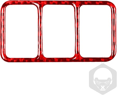 Miniatura 76 de Adhesivo para panel de palanca de cambios de consola central de automóvil, decoración de fibra de carbono suave real, interior de automóvil rojo
