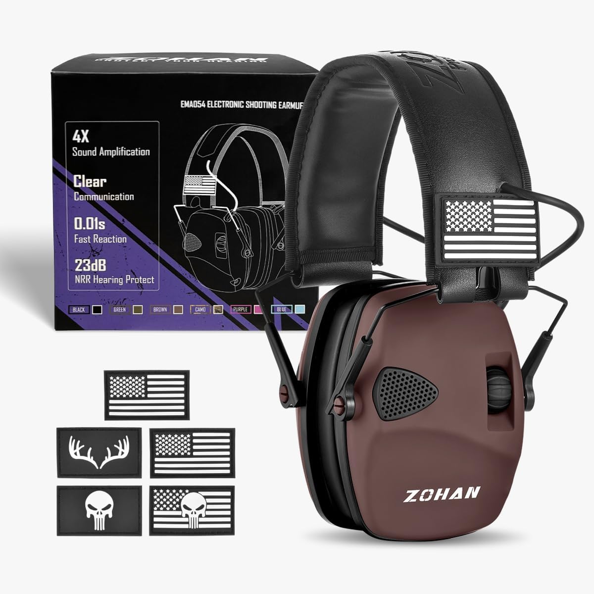ZOHANUPGRATED EM054 Electronic Shooting Ear Protection with 4X Sound Amplification, Slim Active Earmuffs for Gun Range