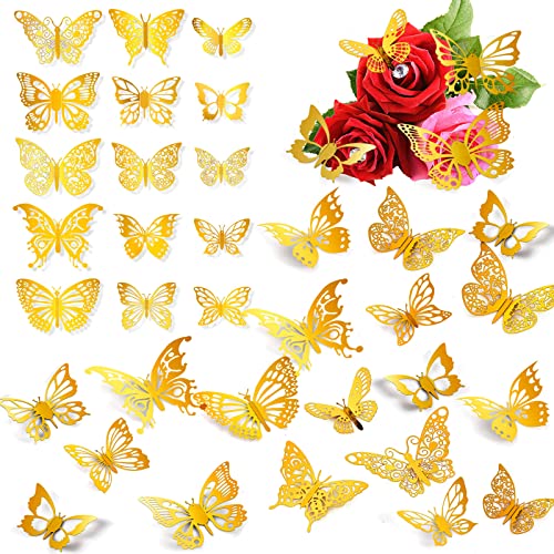 Ctosree 300 Pcs 3D Butterfly Cake Decorations, Gold Butterfly Cupcake Toppers Baby Shower, Butterfly For Cupcake Party, Nursery Classroom Butterfly Removable Wall Stickers Room Decor For Kids #TOP1