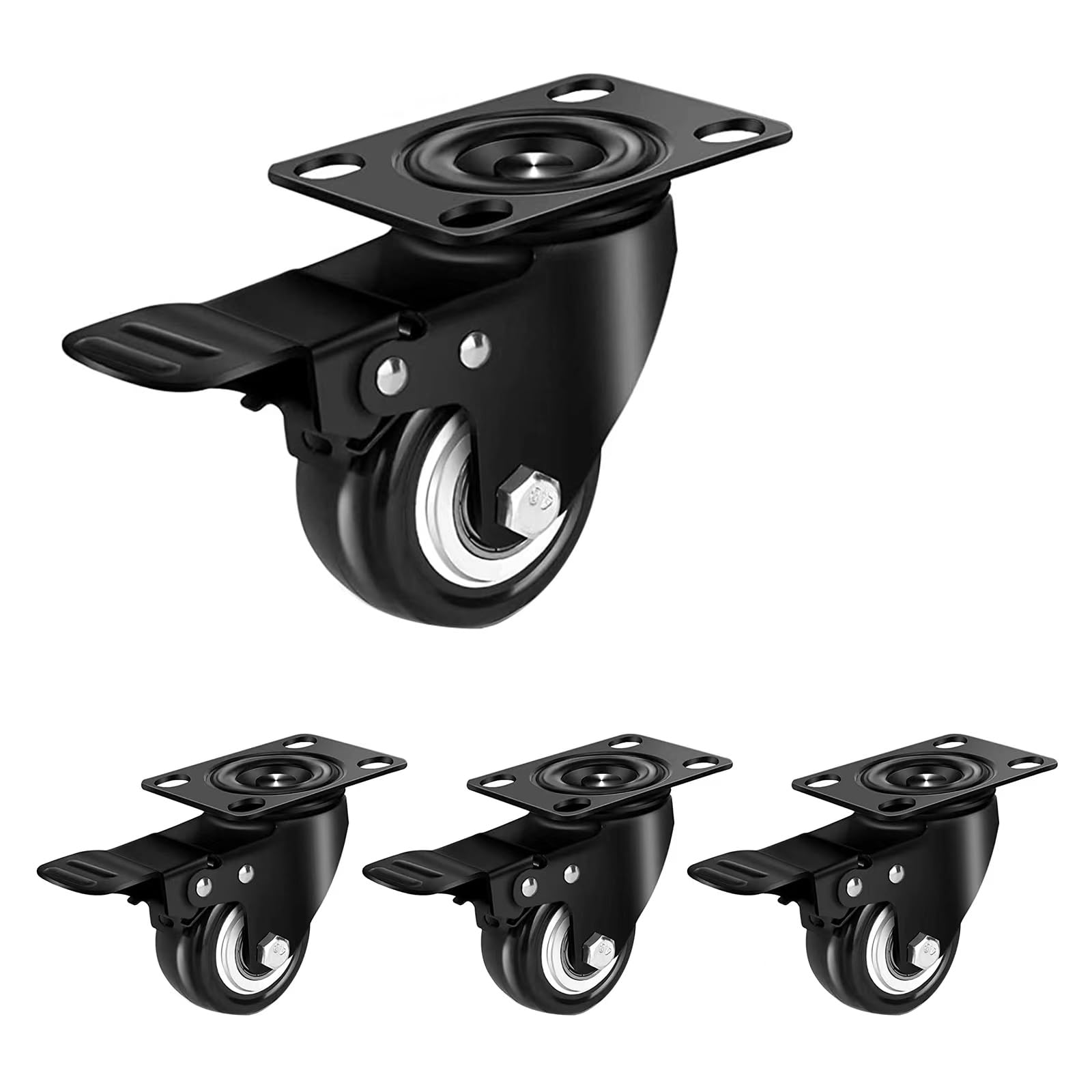 4 Stück Schwerlastrollen Mit Bremse 50mm 2 Zoll Bis 200 kg 360 Grad Rundum Drehbar Lenkrollen Transportrollen Möbelrollen Leise Rollen für Möbel Schwarz