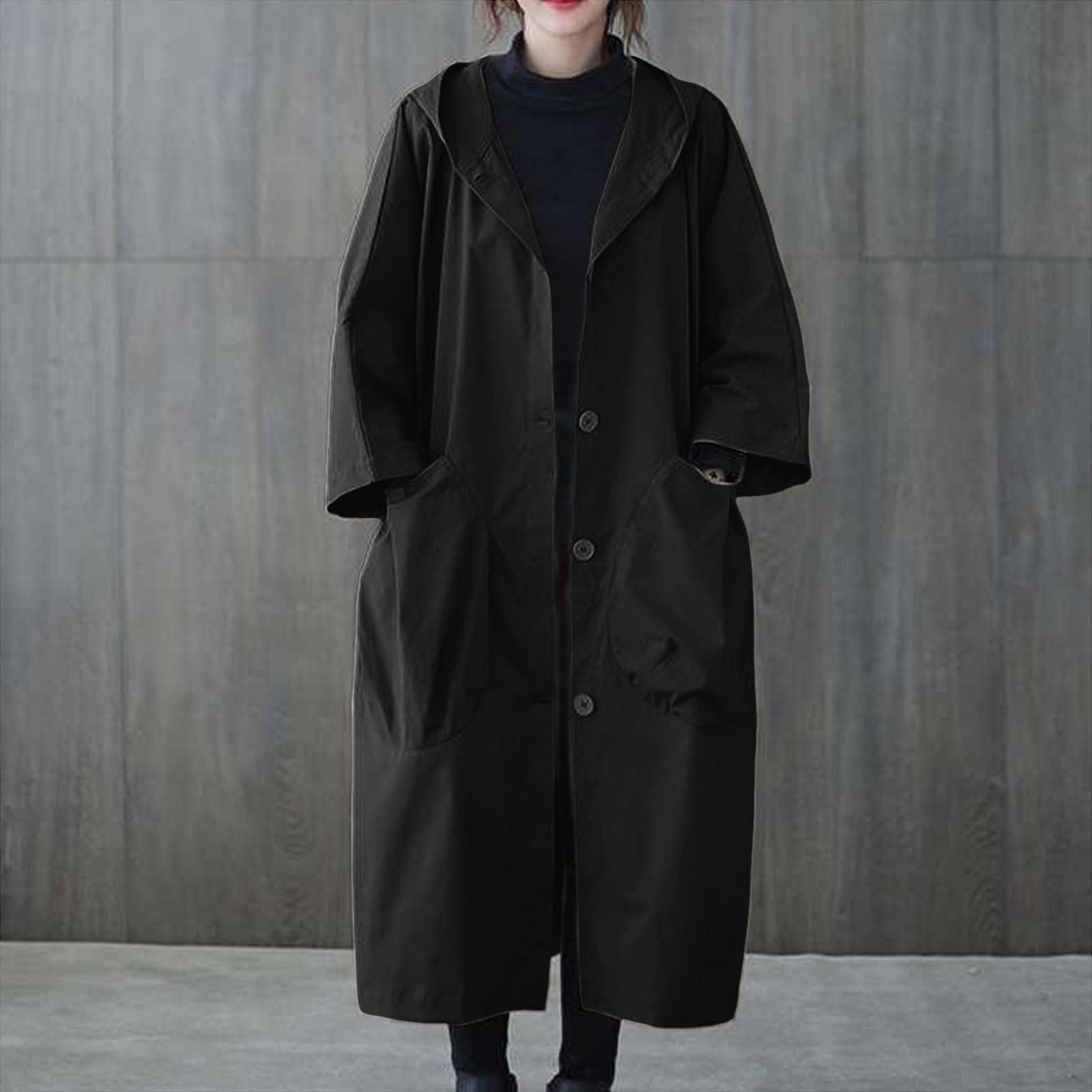 Generisch Veste de pluie fine pour femme printemps hiver manteau long veste trench avec capuche vêtements d'extérieur surdimensionné taille unique surdimensionné veste coupe-vent vestes fines