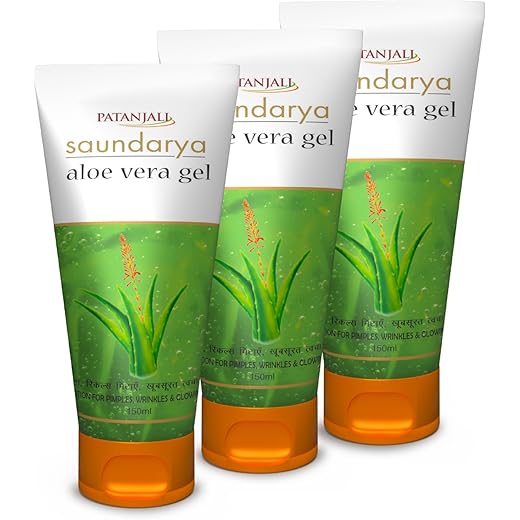 Patanjali Saundarya Aloe Vera Gel, for kin Hydration and Nourishment with Natural Aloe Vera Extract 150ml (Pack of 3)