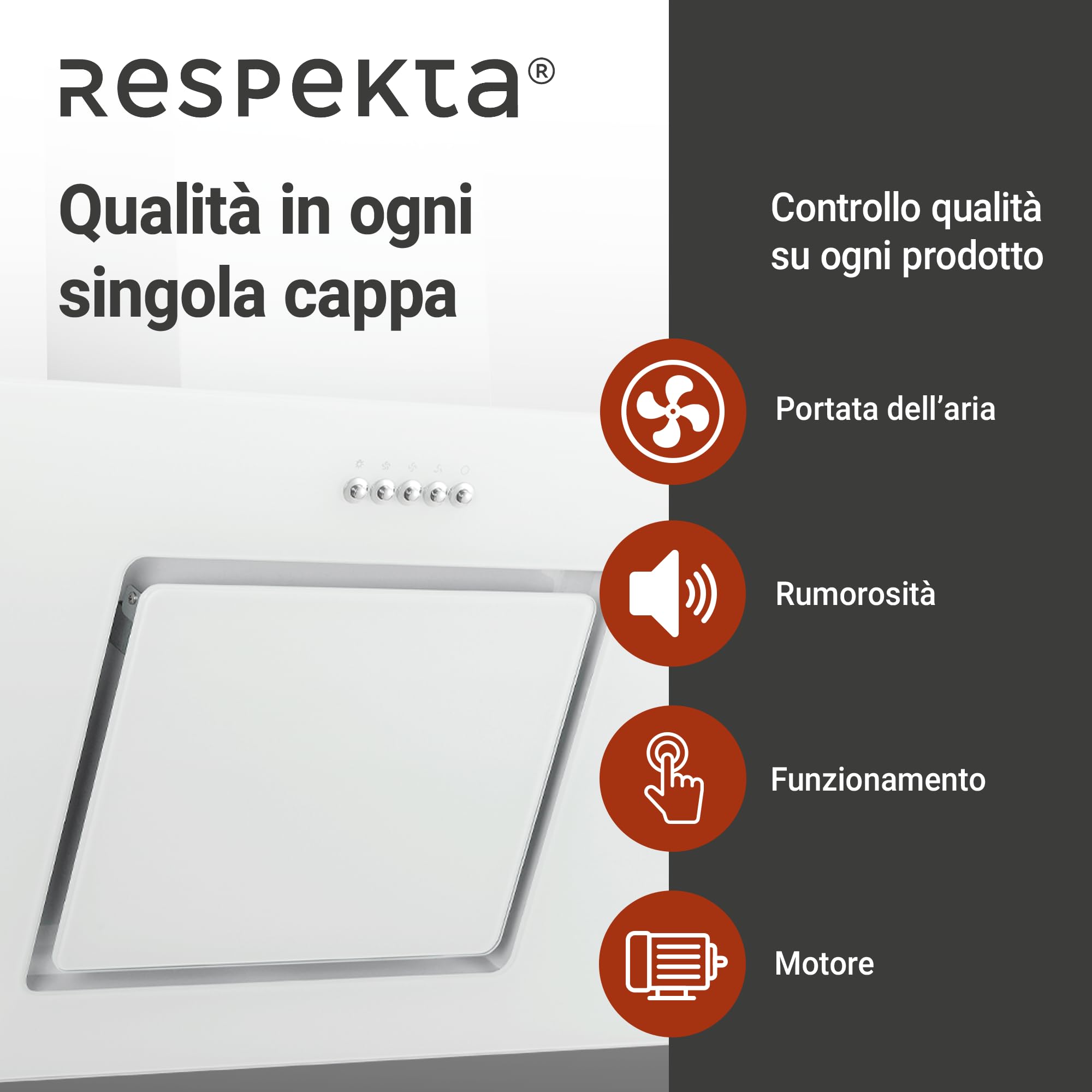 Respekta Cappa Cucina Inclinata Con Spazio Per La Testa, Cappa Cucina Verticale 90 Cm, Scocca In Metallo Con Vetro Bianco, Funzione Di Scarico E Ricircolo, CH22010,90wbz, B, 54 – 62 Db