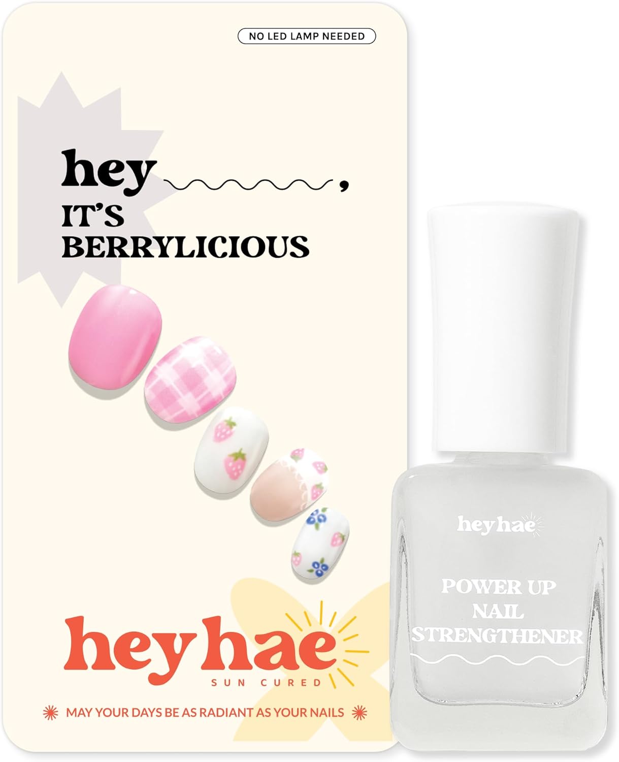 Essentials Bundle - Semi Cured Gel Nail Strips (Hey, It's Berrylicious) + Power Up Nail Strengthener [2 Pack]