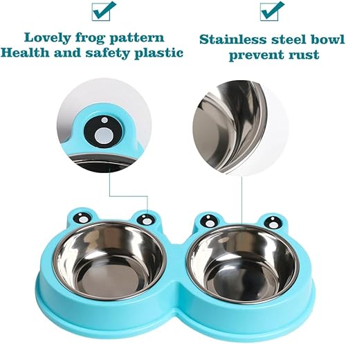 Miniatura 4 de Skrtuan Cuencos dobles de acero inoxidable para perros y gatos, cuencos para mascotas con acero inoxidable antideslizante, lindo modelado, comida