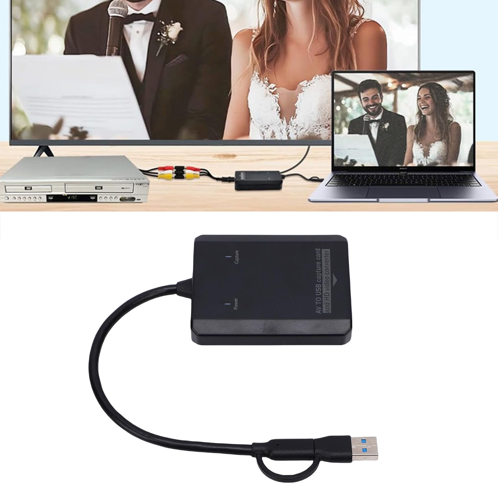 Convertidor VHS A Digital, Tarjeta de Captura de Vídeo USB con Interfaz Dual USB A y C, Convierte AV Analógico A 720P 1080P HD Multimedia para VCR DVD