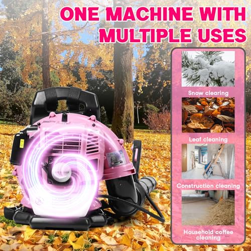 Gas Leaf Blower, 52CC 550CFM 3HP 2 Stroke Gas Blower, 18Lbs Ultra Light Pink Backpack Leaf Blower for Elderly and Women, Gas Blowers for Lawn Care, Garden by LEAQU - Used condition - Image 3