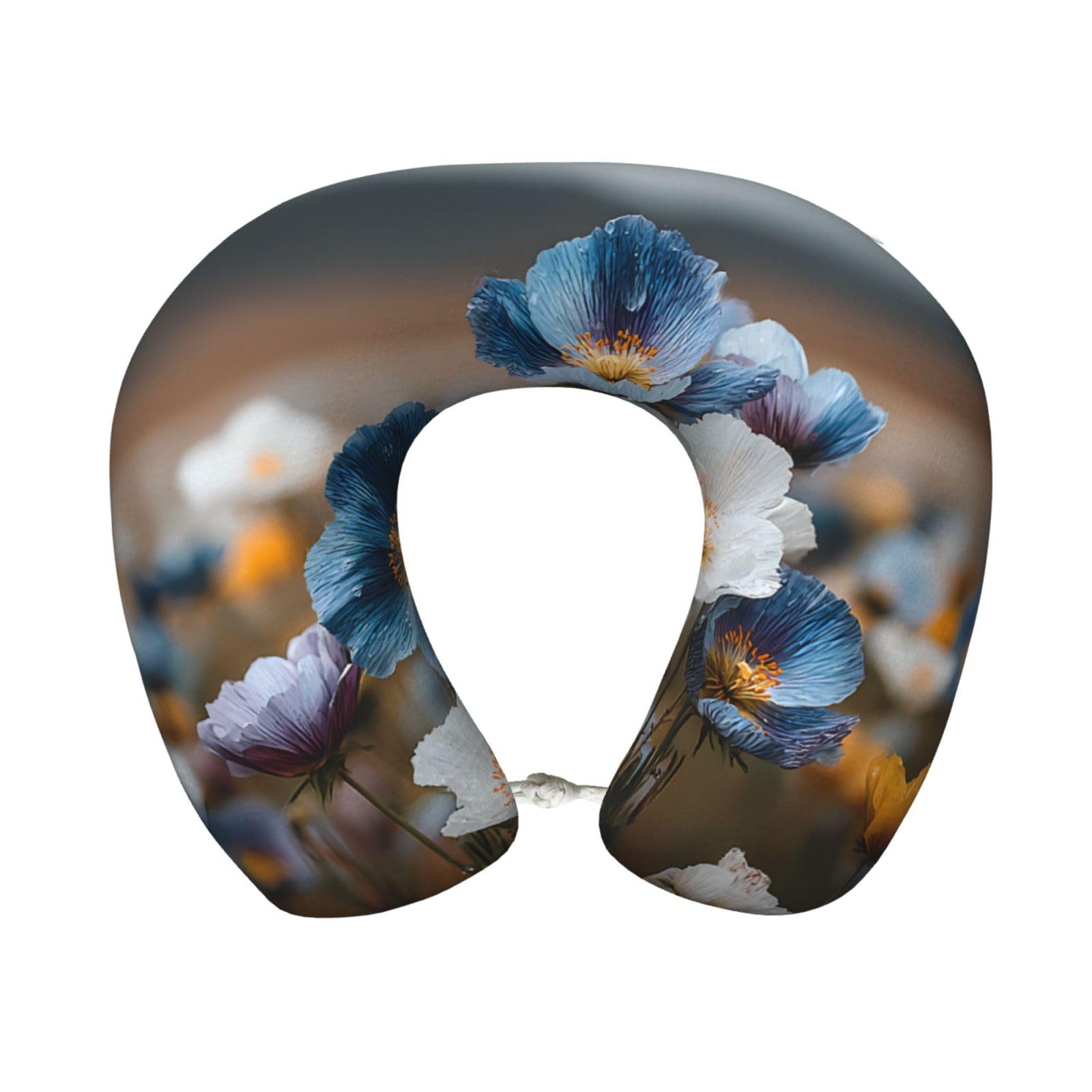 BOAIHH Azure Blossom Memory Foam Travel Pillow for Soft Comfort Fits Snugly for Naps Office, and Airplane Use