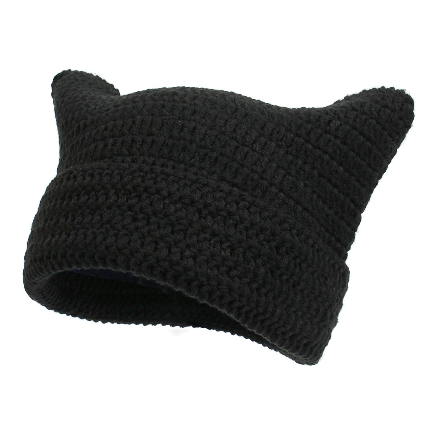 Halohorus Women's Hem Black Cat Ear Crochet Beanies Hats For Vintage Knit Fox Yarn Y2k Grunge Accessories Slouchy Beanie
