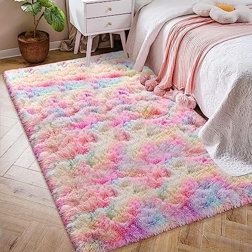 Tapete suave esponjoso unicornio arcoíris 4x6 para niñas miniatura 1