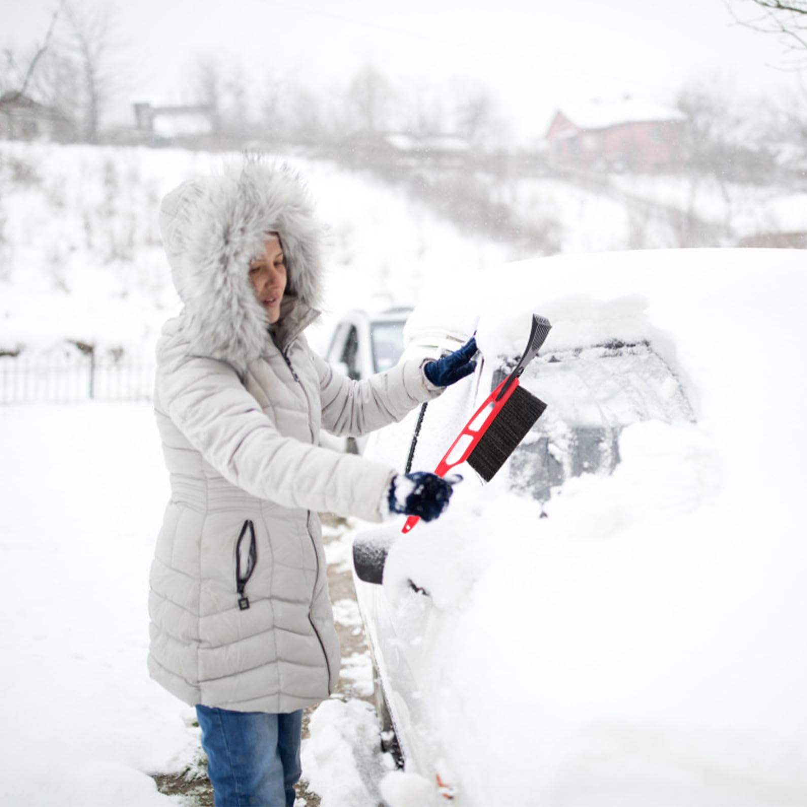 BESTonZON Pala Neve Multifunzionale con Raschiaghiaccio Auto Ergonomico Rimozione Facile Ghiaccio e Neve Colore Casual Colore Casuale