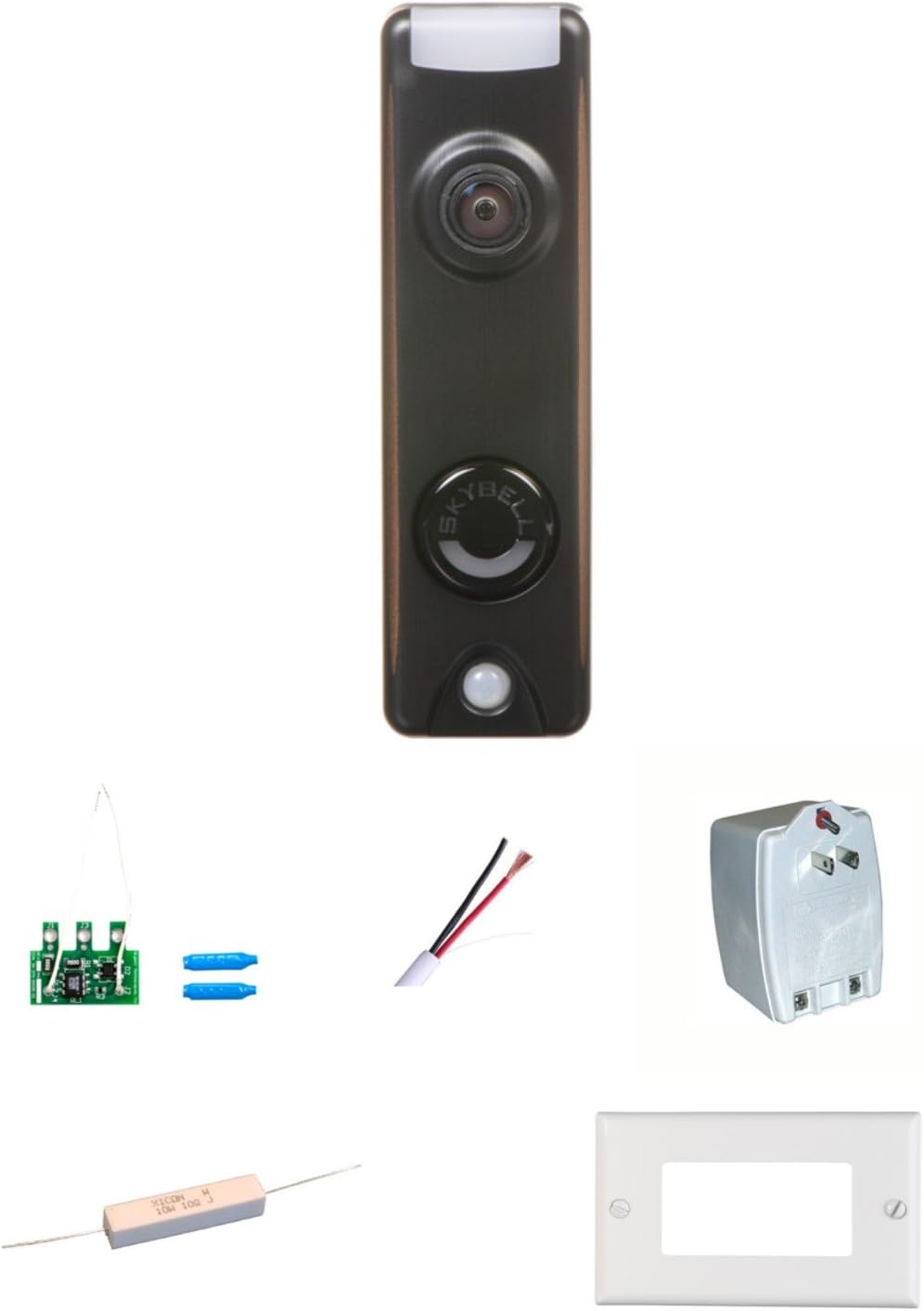 Honeywell劓kyBell Slim Design 1080p Wi-Fi Video Doorbell Bronze Finish + Chime Adapter + 20 ft. Intercom Cable + AC Power Supply & 10 ohm/10 Watt Resistor + Outlet replacement plate, Compatible with Alexa